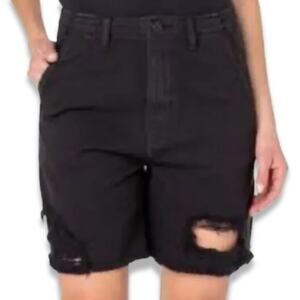 Earnest Denim Shorts Sewn Distressed Twill Fabric High Rise Black Women's 28 NWT